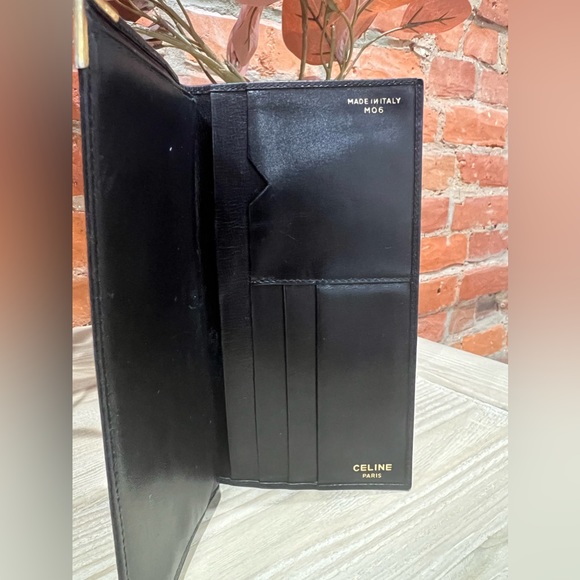 CELINE Black & Gold Leather Embossed Signature Macadam Design Slim Long Wallet - Picture 5 of 14